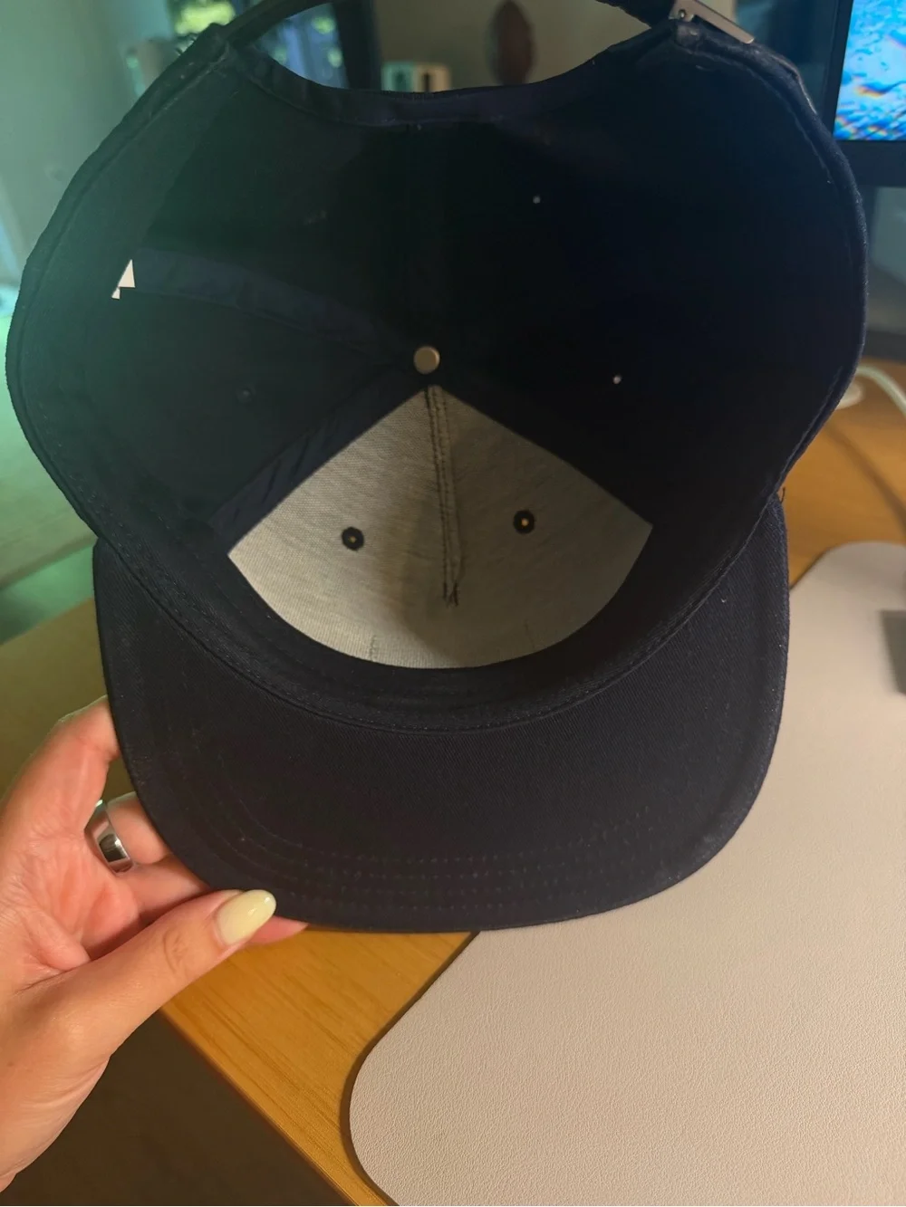 Coach Navy Cap with Black Leather Logo Patch